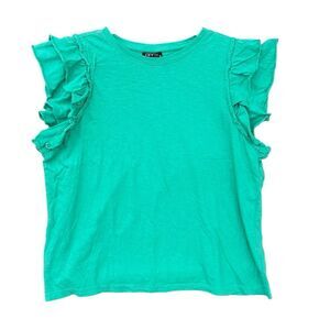 APNY Green Blouse Top Shirt Women Size X-Large Ruffle Layer Short Sleeve Cotton